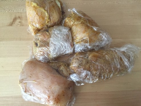 Wrap the chicken in plastic wrap and freeze for a while